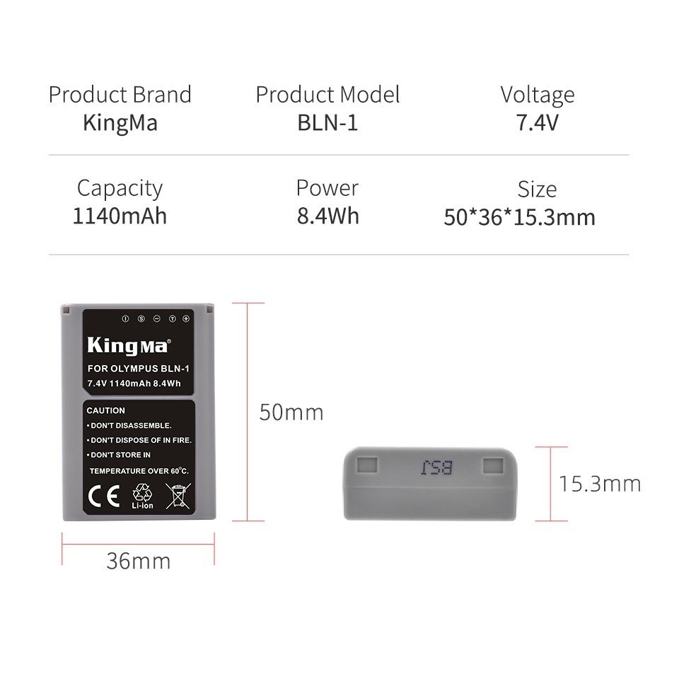 Kingma Olympus BLN-1 / BLN1 แบตเตอรี่ แท่นชาร์จ (ประกันศูนย์ 1 ปี)