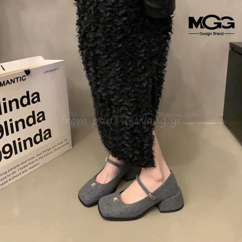 แมรี่เจน Chunky Heels Anti-Slip Mary Jane เพิ่มความสูงสวมใส่ด้านนอกแฟชั่นนักเรียน