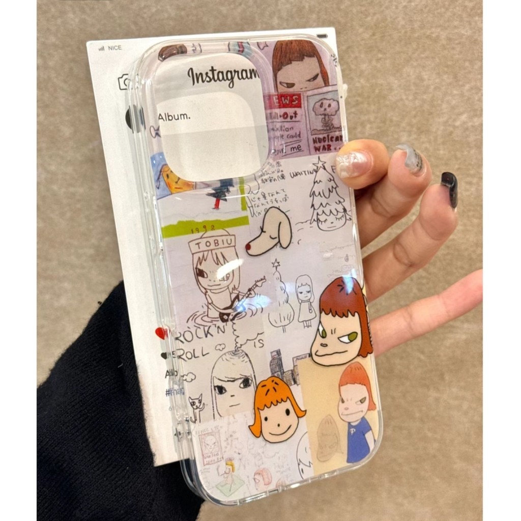 Imd สองชั้น Graffiti Yoshitomo Nara เหมาะสําหรับ Apple 16/15/14/13promax เคสโทรศัพท์ 12/11 เคสแข็ง XR เคสโทรศัพท์โปร่งใส