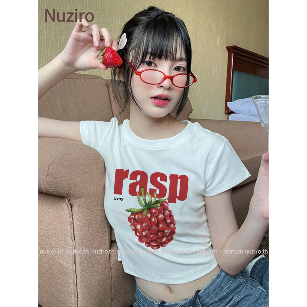 Nuziro Baby Tee - หวานสตรอเบอร์รี่จดหมายพิมพ์เสื้อยืดแขนสั้น #T1830