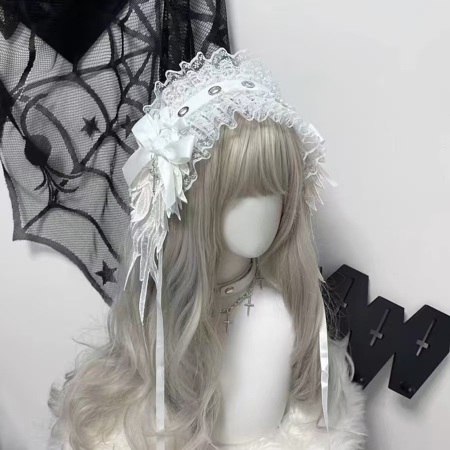 ญี่ปุ่น Handmade Lolita Wing แถบคาดศีรษะ Gothic Dark Angel อุปกรณ์เสริมผม Subculture ฮาโลวีน Photo Props Y2k