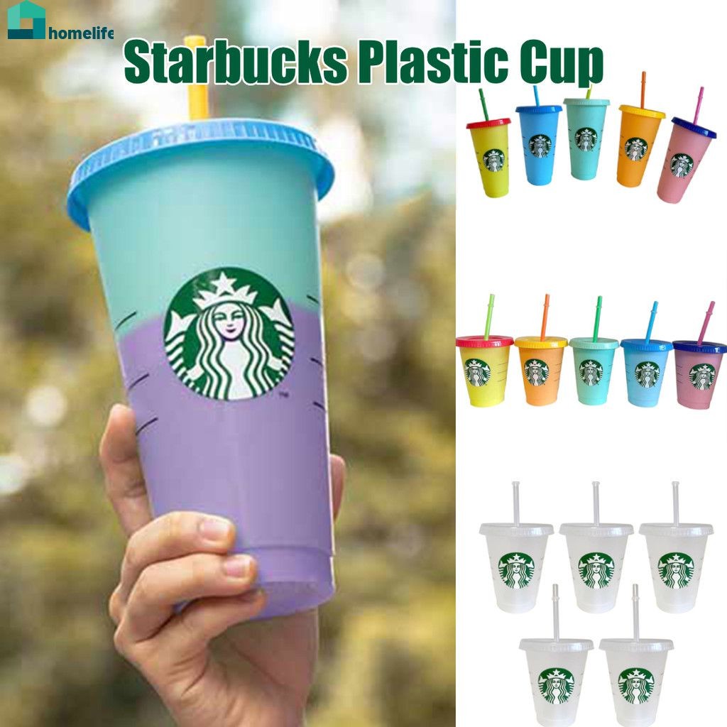 แก้วสตาร์บัคส์รุ่นลิมิเต็ดเอดิชั่น แก้วน้ำสตาร์บัคส์แบบเปลี่ยนสี แก้วพลาสติกแบบหลอดดูดหลากสี ขวดใส่น้ำเย็น ขายส่ง 710 มล. สำหรับใช้ที่บ้าน home