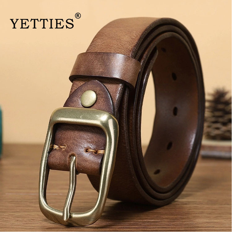 YETTIES เข็มขัดหนังแท้ขนาด 3.3 เซนติเมตร สไตล์วินเทจ เหมาะสำหรับผู้ชาย
