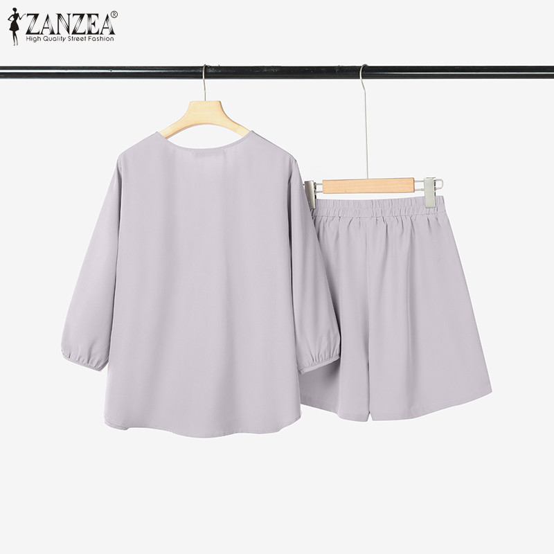 ZANZEA ชุดลำลองสไตล์เกาหลี คอV แขนบานพิเศษ ขากว้าง - รูปที่ 6