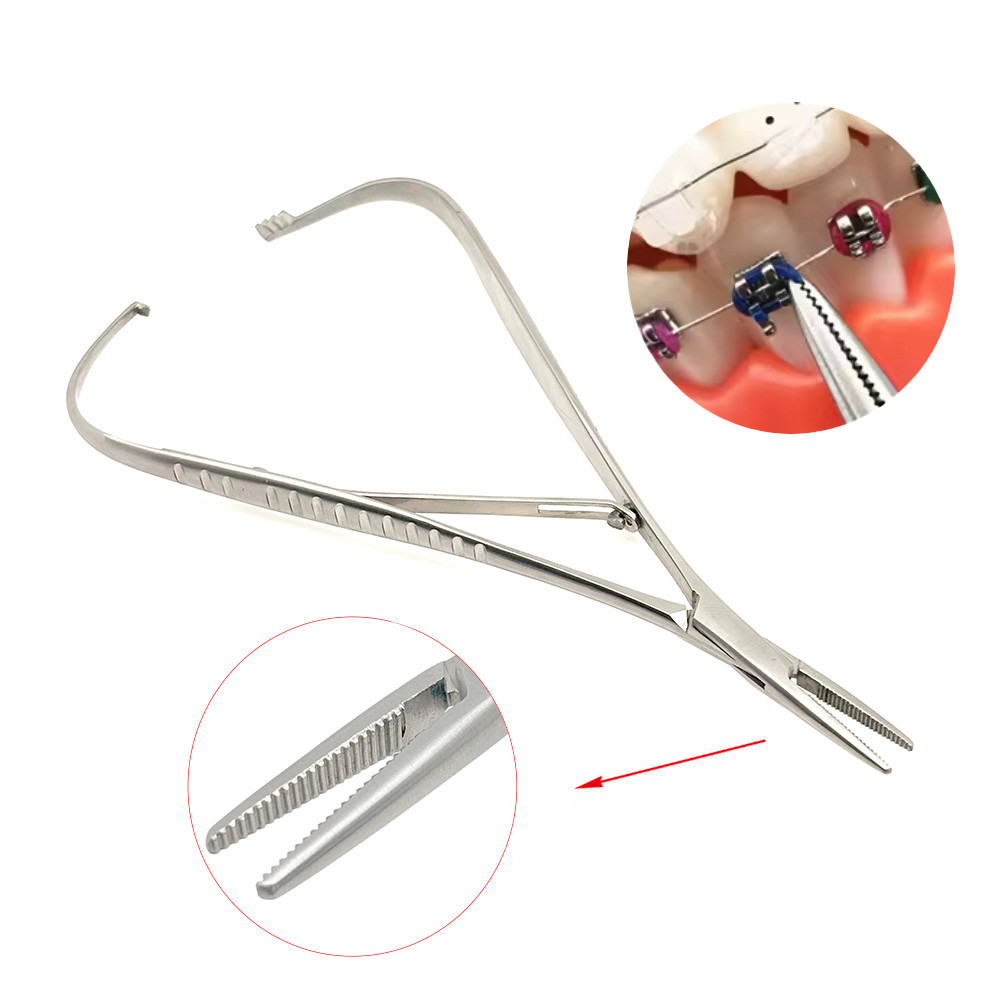 ทันตกรรมยืดหยุ่นตําแหน่ง Ligature Tie ผู้ถือ Mathieu Extra Fine Beak Ligation แหวน Hemostatic Forceps สแตนเลสเครื่องมือทันตกรรม