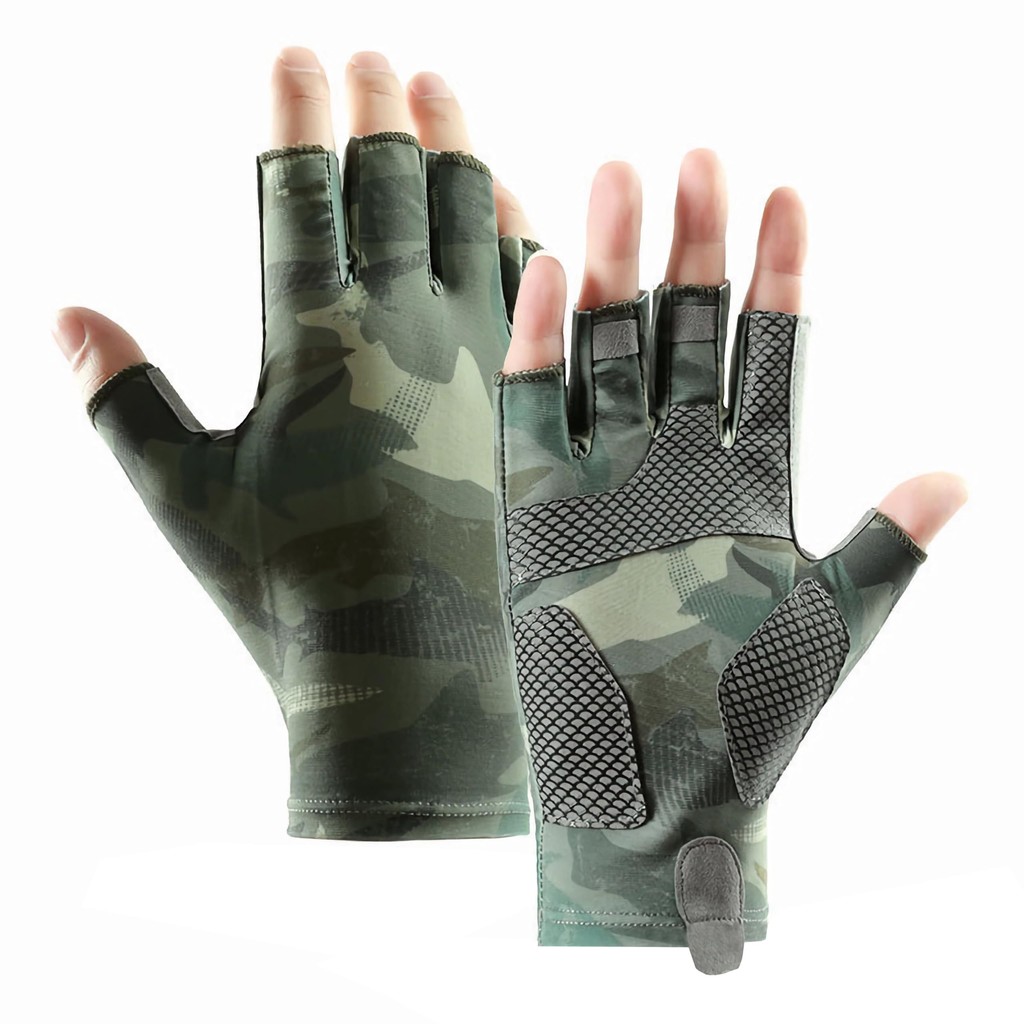 SANLIKE Fishing Gloves Cold Sensation High Grip Quick Dry UV Cut Sun Protection Fingerless