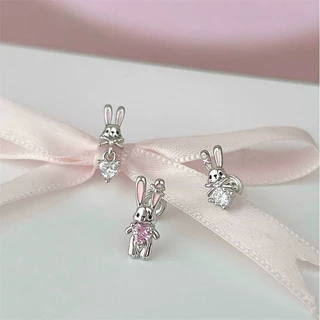 ต่างหูโลหะผสมคริสตัลหัวใจ กุญแจ.rabbit สำหรับผู้หญิง