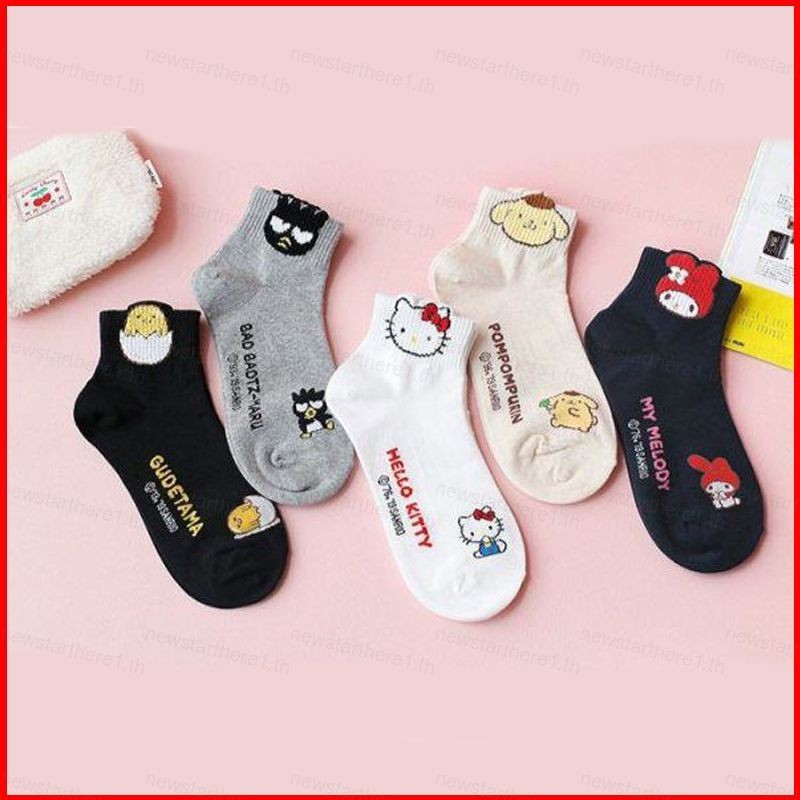 ถุงเท้าการ์ตูนน่ารักจากซานโตริ เช่น_hello kitty_,_mymelody_, _pompom purin_ ทำด้วยผ้าฝ้าย สวมใส่สบายในหน้าหนาว