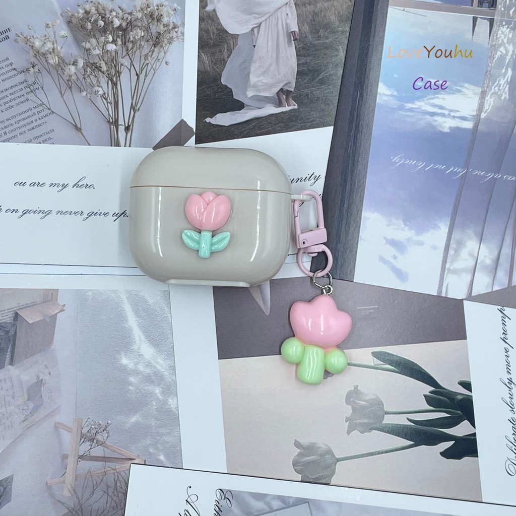 Loveyouhu สําหรับ GOOJODOQ J228 J229 AI เคสหูฟัง ดอกกุหลาบสีขาวครีมน่ารักและจี้