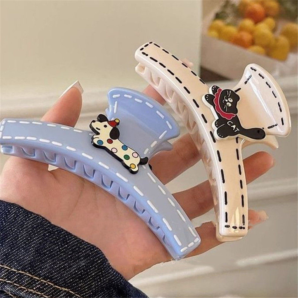 คลิปจุดลายแมวและสุนัข สีฟ้าและสีขาว พร้อมกิ๊บติดผมฉลามขนาดใหญ่ สำหรับทรงผมในสไตล์เกาหลี - รูปที่ 4