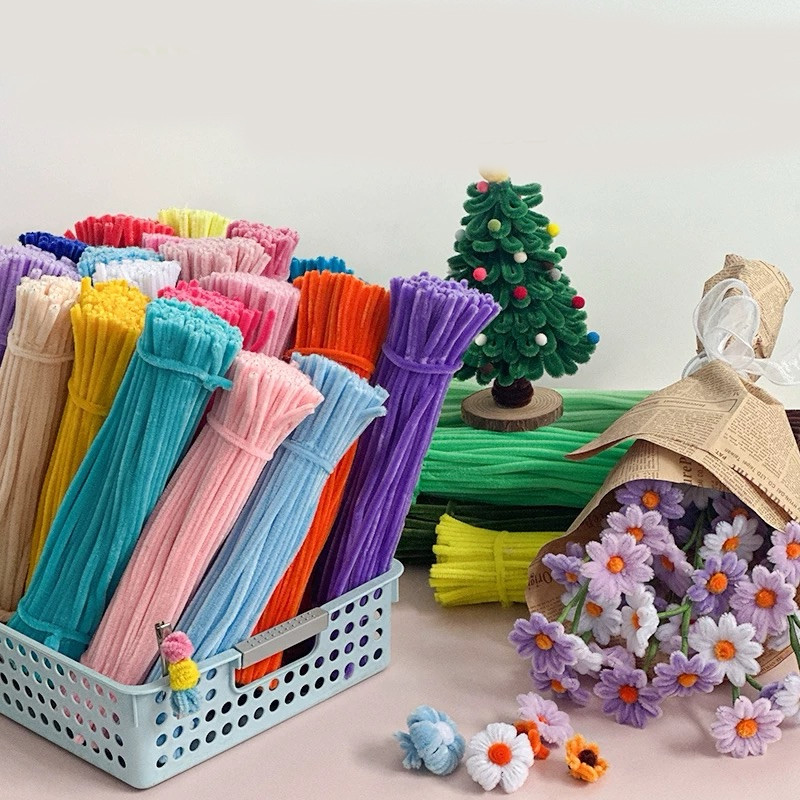 ลวดกำมะหยี่ DIY 100 ชิ้น 8 มิล ลวดกํามะหยี่ขนฟู เส้นขนฟู ลวดกำมะหยี่หนาพิเศษ คละสี สีพาสเทล สีสันสดใ