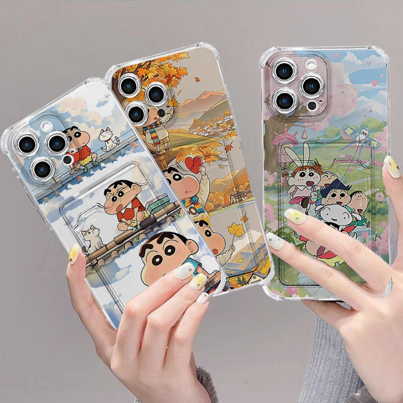 SAMSUNG การ์ตูนเครยอนชินจังปลอกสําหรับSamsung Galaxy S24 S23 S22 S21 Ultra Plus S23 FE M53 M33 M54 5G S23Ultra S24 + S22 + Soft Clearกรณีพร้อมผู้ถือบัตร