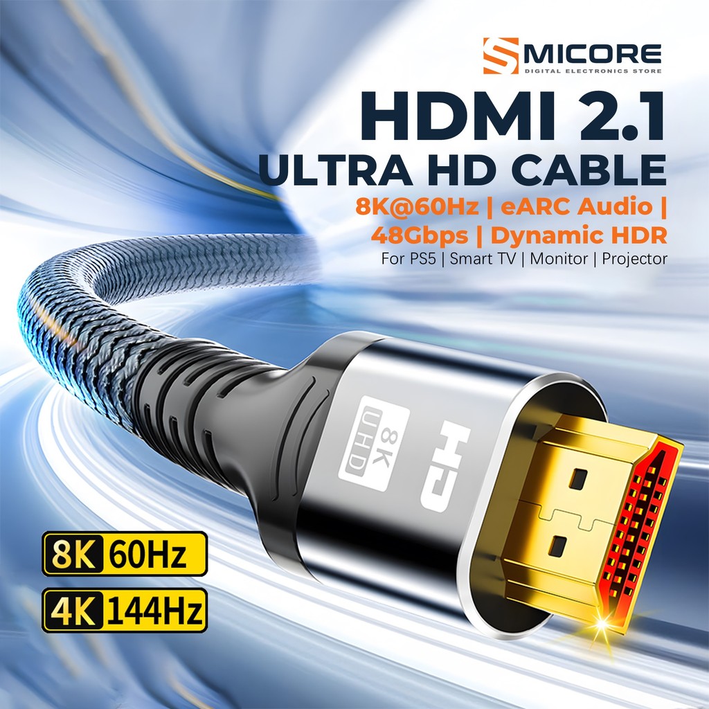 HDMI 2.1 Cable รองรับ 8K@60Hz 4K@120Hz 48Gbps HDR eARC สำหรับ PS5 TV Monitor