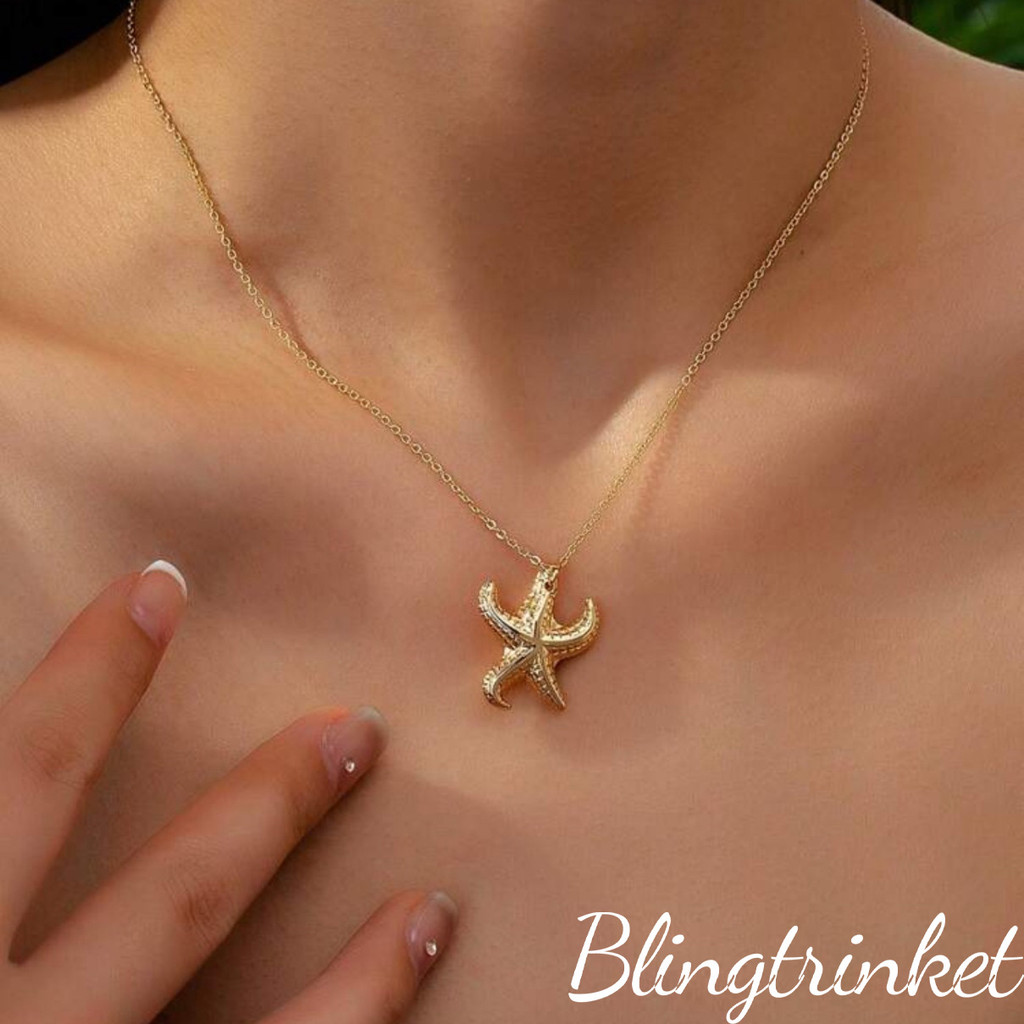 BlingTrinket✨สร้อยคอแฟชั่นลายปลาดาวชายหาด✨เซ็ตสร้อยคอ จี้คอผู้หญิง สร้อยคอแฮนด์เมด ส่งไวจากไทย