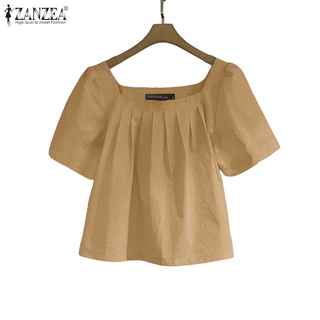 เสื้อเบลาส์แขนสั้น สไตล์เกาหลีสำหรับวันพักผ่อนในฤดูร้อน