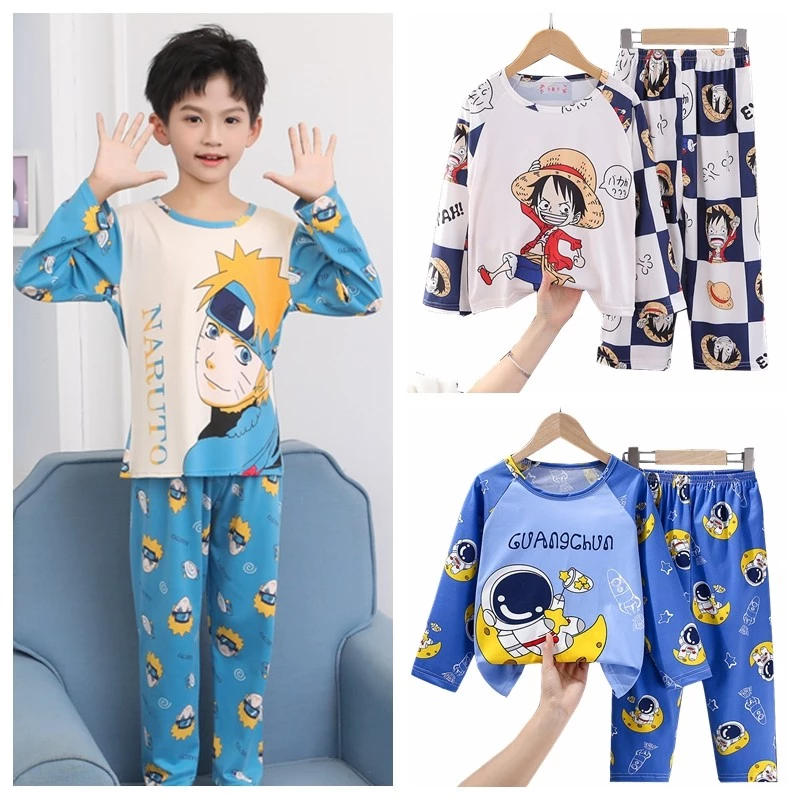 ขายร้อนเด็กชุดนอน baju Kawaii Pokemon การ์ตูนชาย Nightsuit แขนยาวรอบคอเด็กชุดนอน baju bidur lelaki