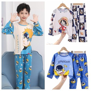 ขายร้อนเด็กชุดนอน baju Kawaii Pokemon การ์ตูนชาย Nightsuit แขนยาวรอบคอเด็กชุดนอน baju bidur lelaki