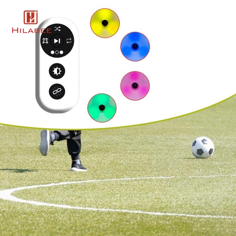 HILABEE 4 ชิ้น Reaction การฝึกอบรมไฟรีโมทคอนโทรล LED แบบพกพากีฬา Agility ไฟระบบสําหรับนักกีฬาฟุตบอล