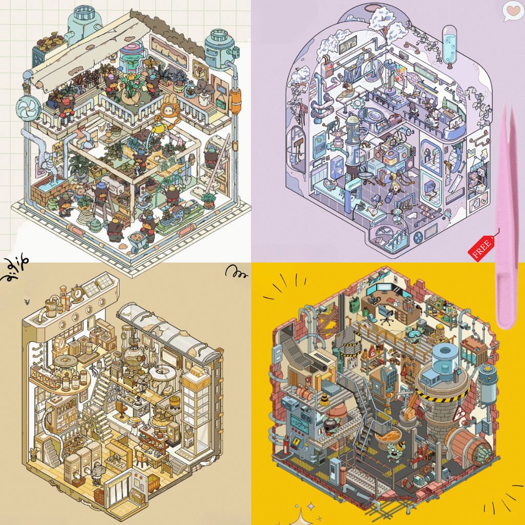 [KW] สติ๊กเกอร์ฉาก 3D BIG Stiker Landskap Dunia Fantasi & Industri + สมุดภาพ น่ารัก Hadiah, Anti-Str