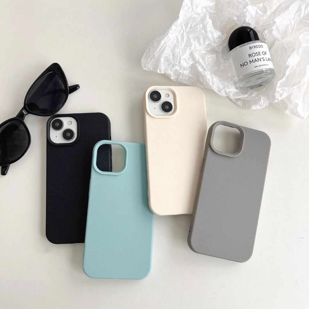 สินค้าพร้อมส่ง!เคสสีเดี่ยวสไตล์สูง เนื้อหนังลาย纹 เหมาะสำหรับ iPhone16 15 13 12 11 14 PROMAX XS XR 7P/8P - ป้องกันตก