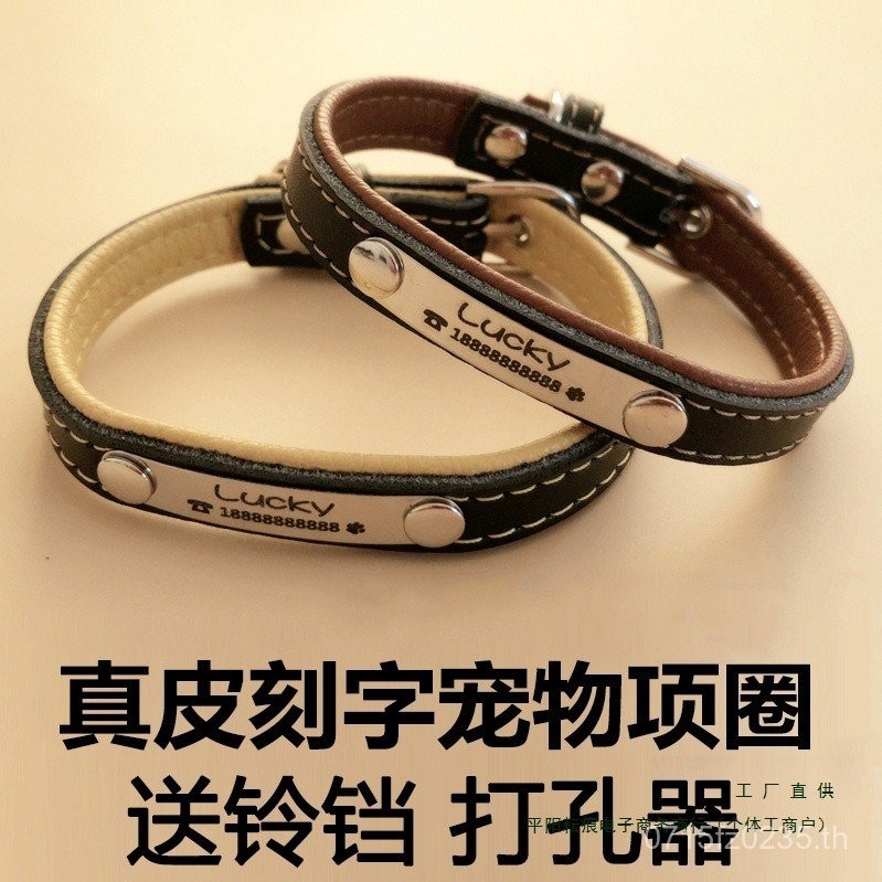 Cowhide คอปรับ Identity Card คอปก Golden Retriever ตัวอักษร Anti-Lost Cat ยี่ห้อสัตว์เลี้ยง Teddy Co