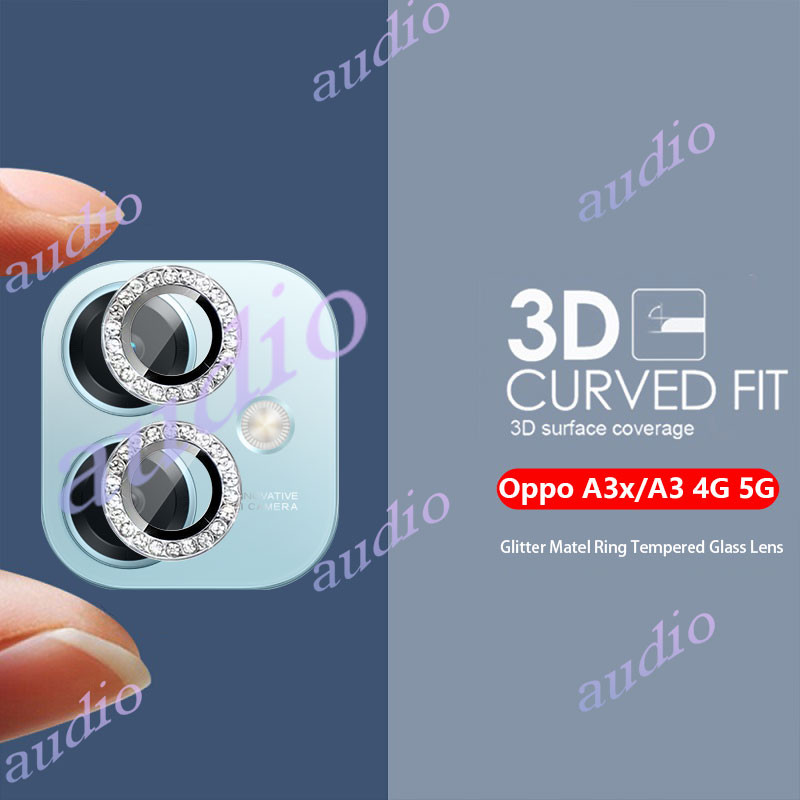 OPPO A3x A3 4G 5G Glitter เพชรโลหะแก้วกล้องเลนส์สําหรับOppo A3x A3 OppoA3x OppoA3 4G 5G BlingเงาColo