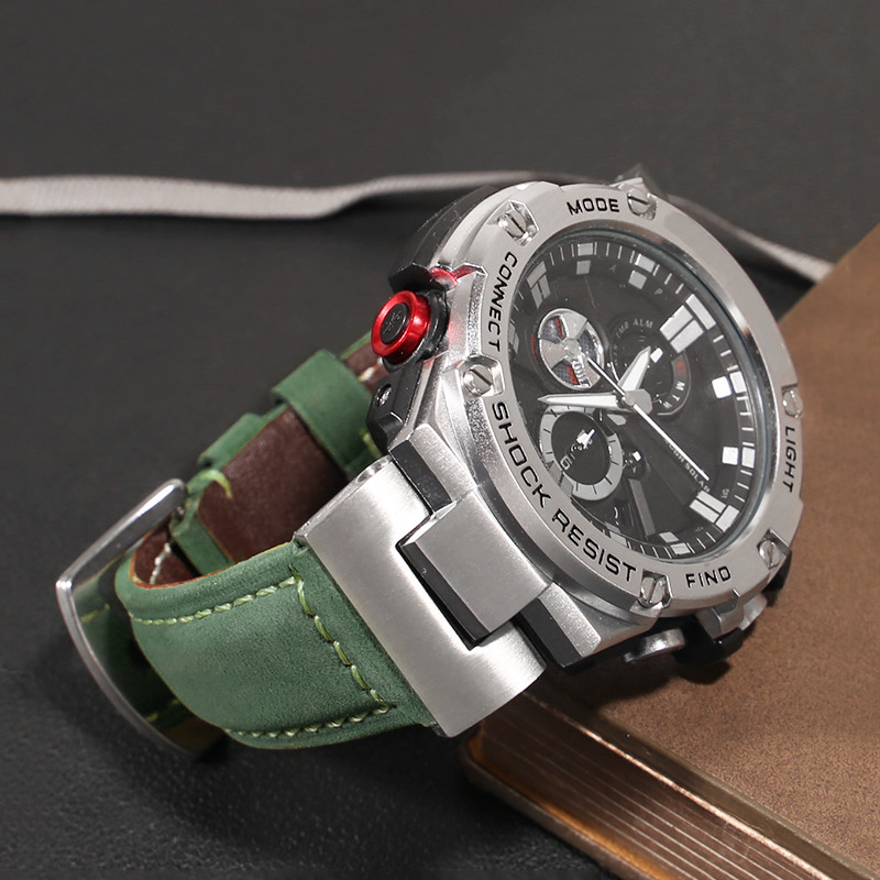 เหมาะสําหรับ Casio GST-B100/S130/W300GL/400G/W330 Steel Heart สายนาฬิกาหนังแท้ชาย