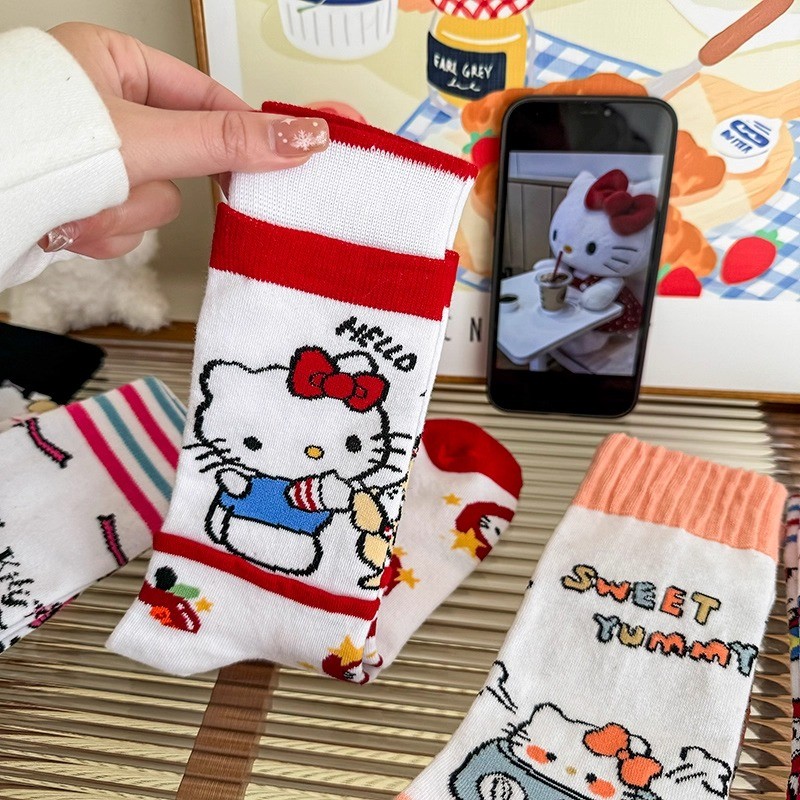 Hello Kitty Y2K Kawaii ถุงเท้าการ์ตูนสำหรับสาว สไตล์lolita โทนสีขาว ราคา ถูกที่สุด ดีลบีเคเค แกลเลอรีภาพที่ 9