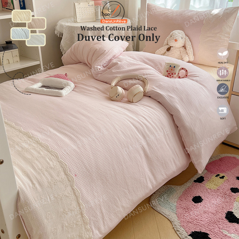 1ชิ้น ลูกไม้ ลายสก๊อต ปลอกผ้านวม ไม่มีผ้านวม duvet cover 3ฟุต 5ฟุต 6ฟุต หอพัก กริดขนาดเล็ก ชมพู/น้ําเงิน/เหลือง