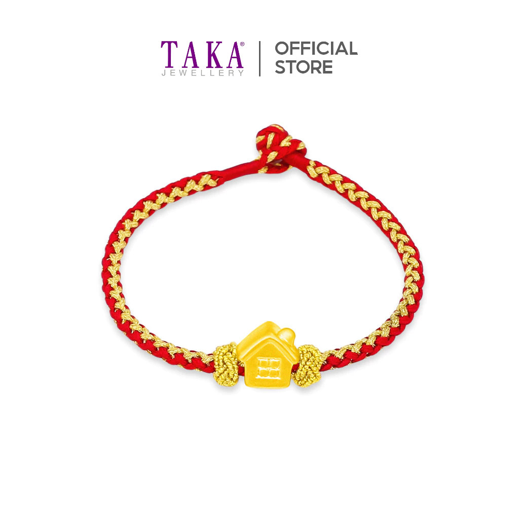TT4 TAKA Jewellery 999 Pure Gold Home Pendant Nylon Bracelet