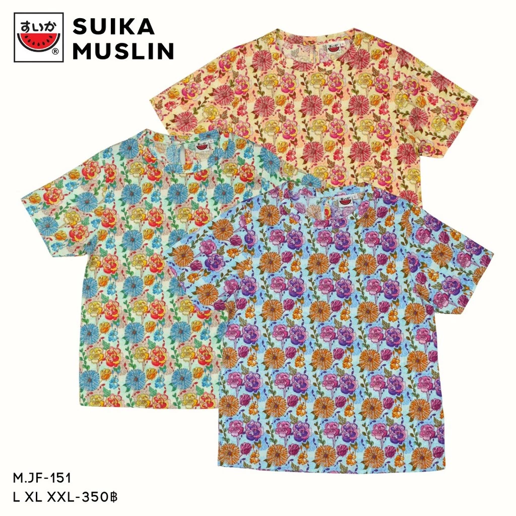 เสื้อแตงโม SUIKA คอจีนแขนสั้น ติดกระดุมหลัง ลายดอกไม้ M.JF-151