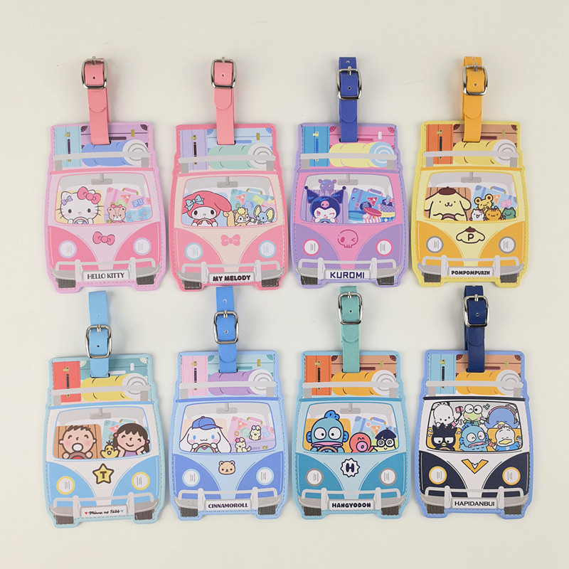Sanrio Kitty Melody Kuormi Cinnamoroll Minna no Tabo Hangyodon Pompompurin PU Car Shape Travel Luggage Name Tag 250489