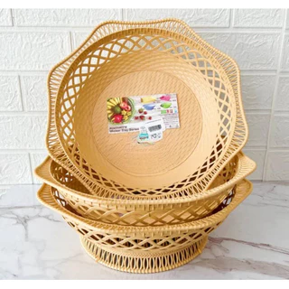 พานหวายกลม สีครีม Bigone No.330 ขนาด 33x10cm ตะกร้าหวาย พานใส่ผลไม้พลาสติก ขันโตกพลาสติก