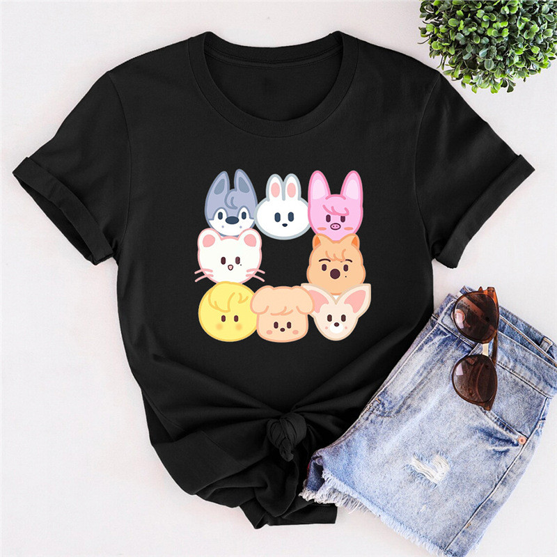 เสื้อยืดคอกลมแขนสั้นผ้าฝ้ายแท้ skzoo การ์ตูนน่ารัก แขนสั้น ฤดูร้อน