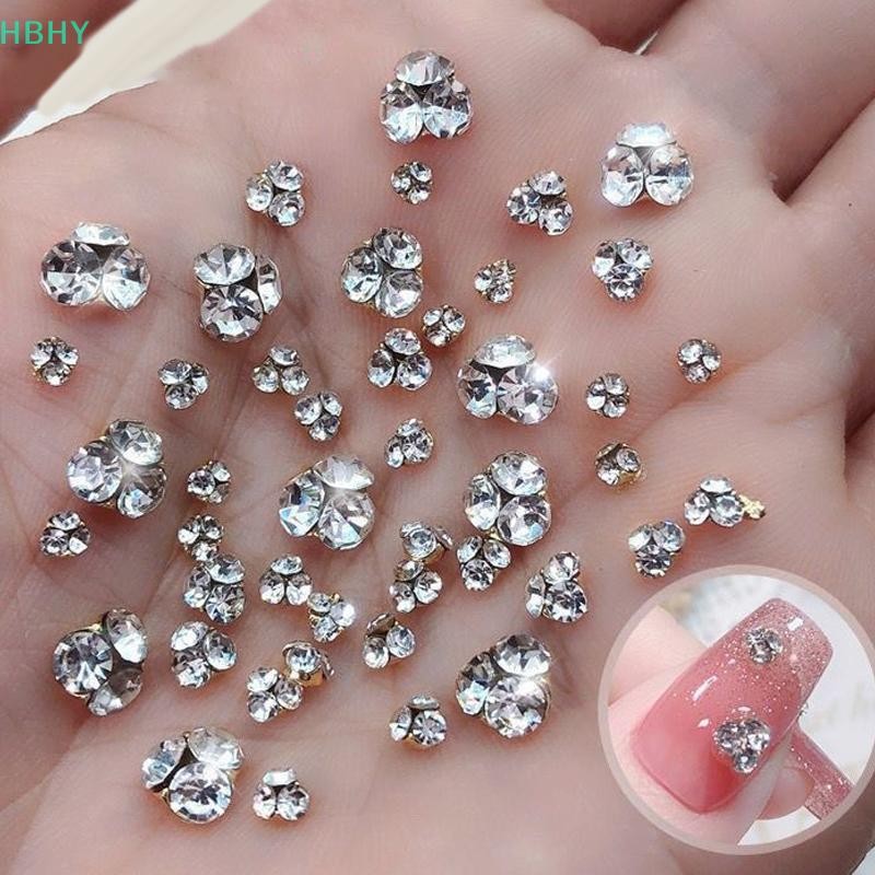 HB 10 ชิ้นอุปกรณ์เล็บคริสตัลโปร่งใส Super Sparkling ลูกเล็ก Nail Art Charms ตกแต่งเล็บคริสตัล HY