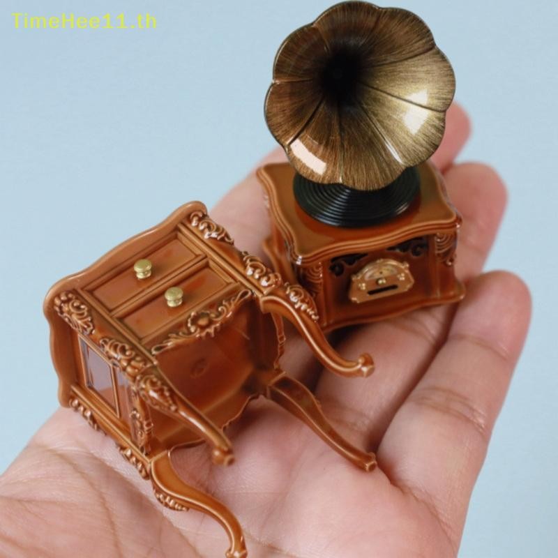 TimeHee Dollhouse Miniature Retro Gramophone พร้อมเพลงแผ่นเสียงบันทึกจําลองแผ่นเสียงหัตถกรรมบ้านของเล่นตกแต่ง TH