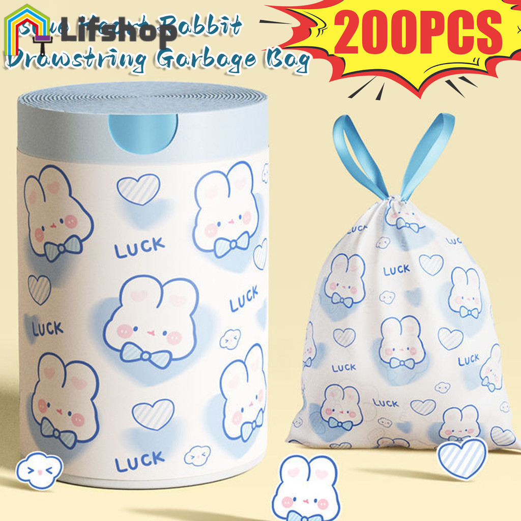 [HGB]ถุงขยะลายกระต่ายตลก 200 ชิ้นพร้อมปิดเชือก เหมาะสําหรับห้องเด็กและทําความสะอาดในครัวเรือน – ถุงขยะ PE กันกลิ่น