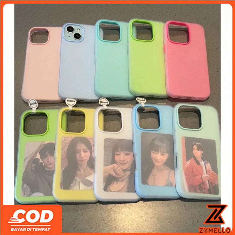 เข้ากันได้กับ Iphone16 Pro Max Iphone 11 Iphone 13 Iphone 14 Iphone 15 ใหม่กันรอยขีดข่วนสองในหนึ่งเดียวเปลือกนิ่มเรียบง่ายลูกอมสีทึบกระปุกการ์ดเปลือกซิลิโคน