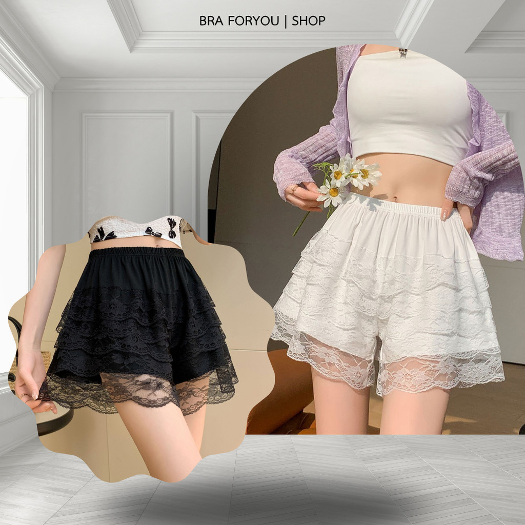 Bra Foryou กางเกงขาสั้นลูกไม้ชั้นเค้ก(7227)สไตล์เกาหลีเอวสูง มีซับใน เนื้อผ้าใส่สบายไม่คัน ผ้ายืดได้