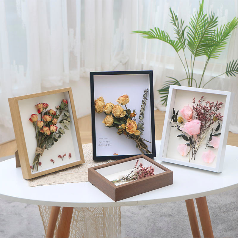 กรอบรูป กรอบรูปใส่ดอกไม้แห้ง กรอบรูปแต่งบ้าน มีรูแขวน 4x6 5x7 นิ้ว สีไม้ธรรมชาติ มินิมอล แข็งแรง