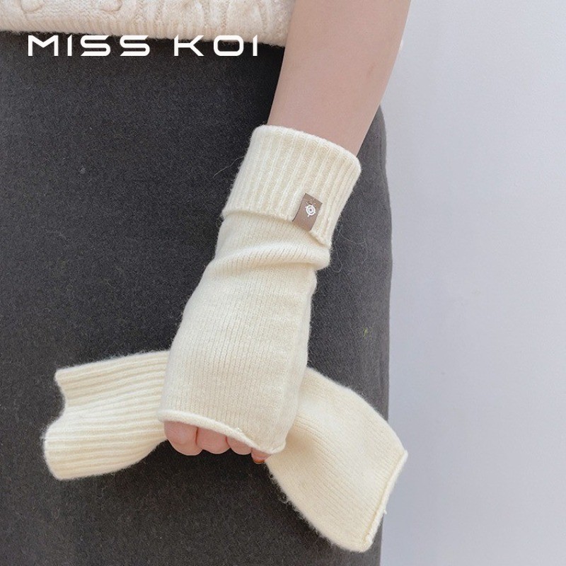 MISSKOI ความรู้สึกระดับไฮเอนด์ที่เรียบง่ายครึ่งนิ้วถุงมือขนสัตว์ผู้หญิงผิวนุ่มเป็นมิตรสีทึบฤดูใบไม้ร่วงฤดูหนาว