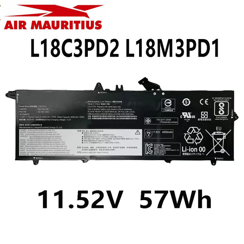L18C3PD2 L18M3PD1 แบตเตอรี่แล็ปท็อป 11.52V 57W สำหรับ Lenovo ThinkPad T490S T495S 5B10W13878 02DL014