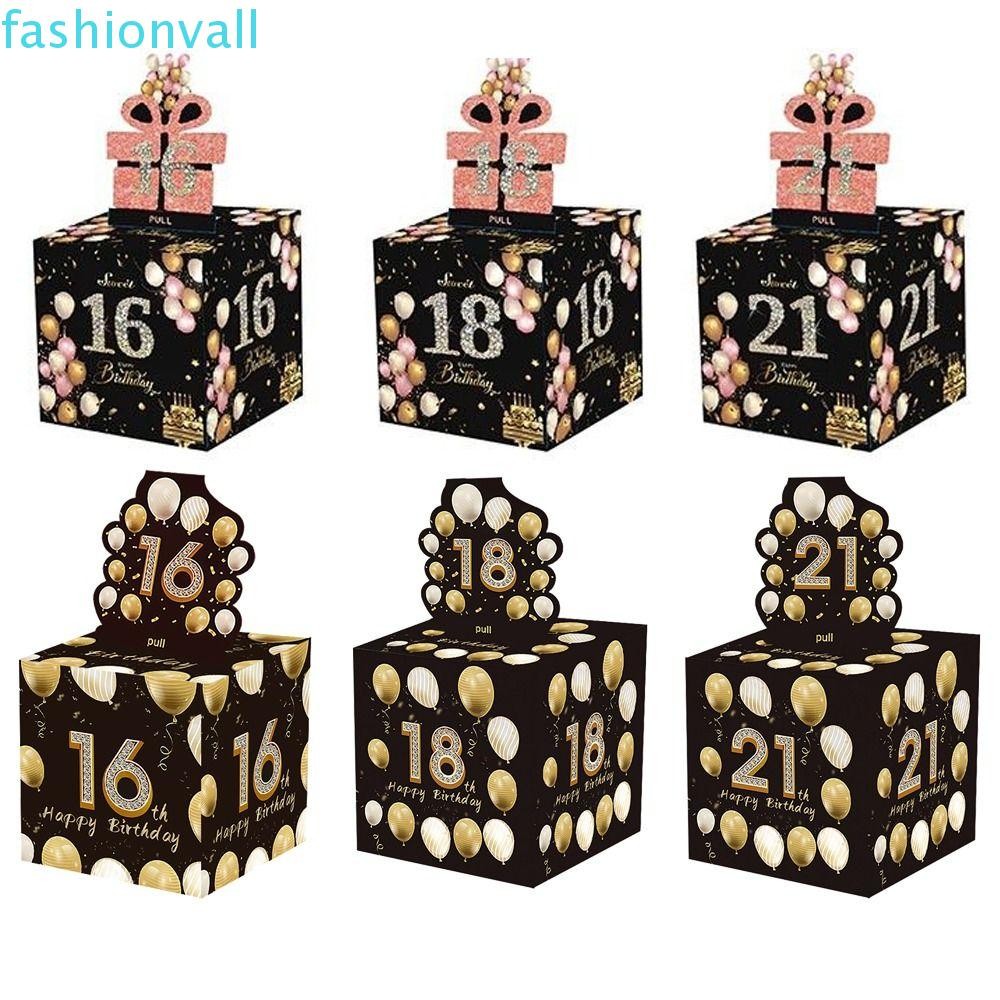 FASHIONVALL กล่องของขวัญดึงเงินสด, กล่องเงินวันเกิดกระดาษวันเกิด, Creative 16th 18th 21st Happy Birt