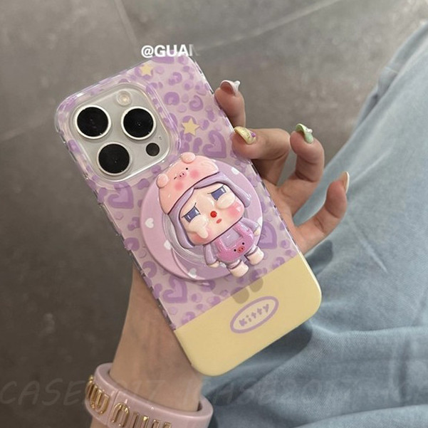 SAMSUNG สีม่วงเสือดาวพิมพ์ร้องไห้สาววงเล็บแม่เหล็กSamsung S25 FE S24 S23 S22 + S21 Note20 Ultra Shock-Resistantเคสโทรศัพท์