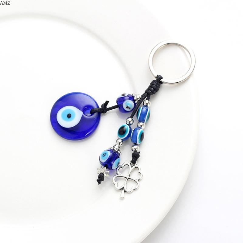 พวงกุญแจ Evil Eye ขนาดเล็ก ประณีตด้วยลูกปัดสีฟ้า เพอร์เฟคสำหรับเครื่องประดับบ้านและกระเป๋าของคุณ