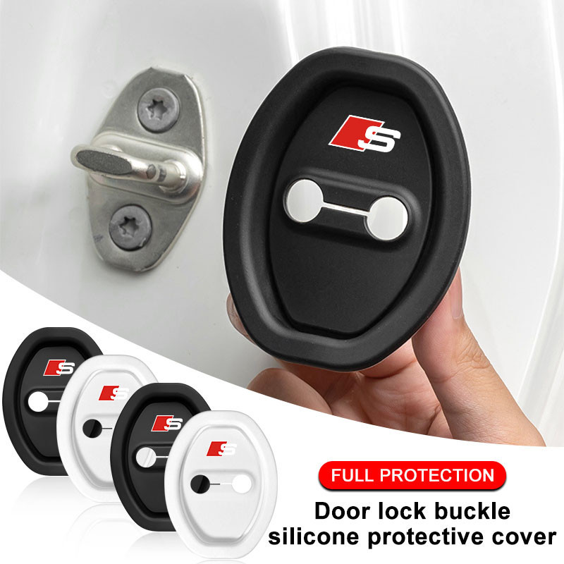4 ชิ้น Audi ซิลิโคนล็อคประตูรถฝาครอบป้องกันประตูล็อคโช้คอัพเงียบอุปกรณ์เสริมสําหรับ Audi A3 8l A1 Q5 TT mk2 A5 A4 B7 B8 B5 A6 C7 C6 Q3 Q2 E-tron