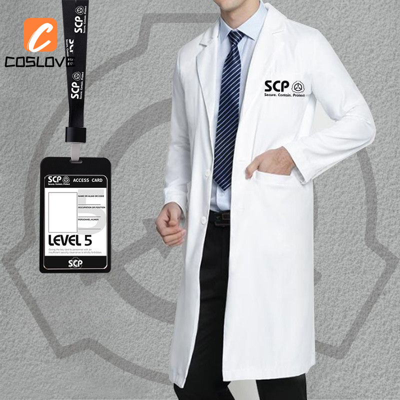 SCP Foundation Fan Mde Researcher คอสเพลย์เสื้อผ้าสีขาวเสื้อแขนยาวชุดสําหรับ Man คอสเพลย์สีขาวชุด