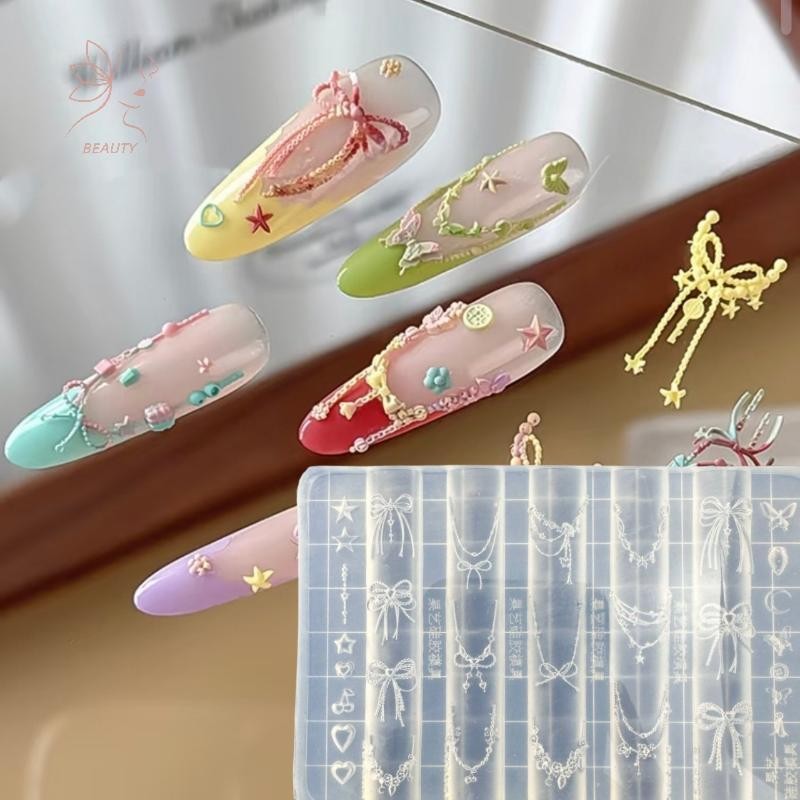 [maybeauty] Dragons Bone 3D ซิลิโคนเล็บแม่พิมพ์ดอกไม้ Bowknot Star Chain เล็บแม่แบบ DIY ตกแต่งเล็บเล็บเครื่องมือออกแบบ {TH}