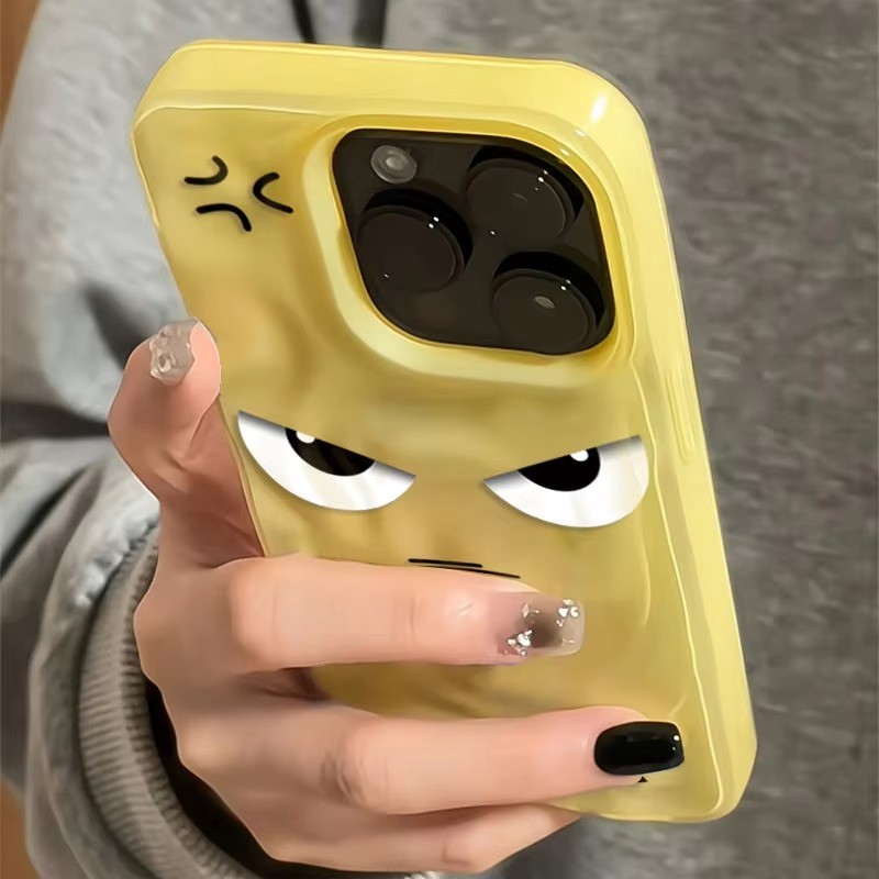 การ์ตูนตลก Angry Face Folds Texture เคสโทรศัพท์สําหรับ iPhone 15 16 17 Pro Max 14 13 12 11 Pro 16Plus ฝาครอบซิลิโคนอ่อนนุ่ม