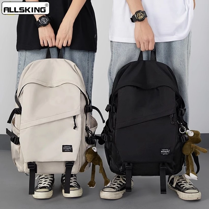Allsking กระเป๋านักเรียน เป้สะพายหลัง กระเป๋าเป้สะพายหลังลำลอง ใบใหญ่ สีพื้น